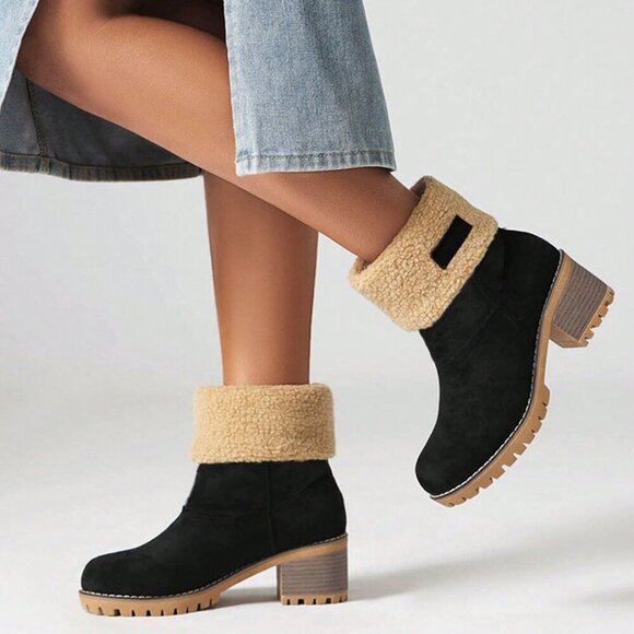 Black Casual Women's Faux Fur faux suede winter Boots - Picture 2 of 7